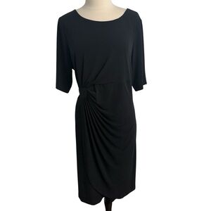 Connected Women Short Sleeve Faux-Wrap Midi Sheath Dress, Black, Size: 18W